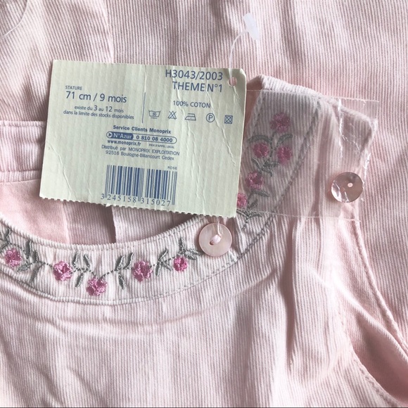 NWT-Baby Pink Floral Embroidery Neck Dress 9M - Picture 7 of 8